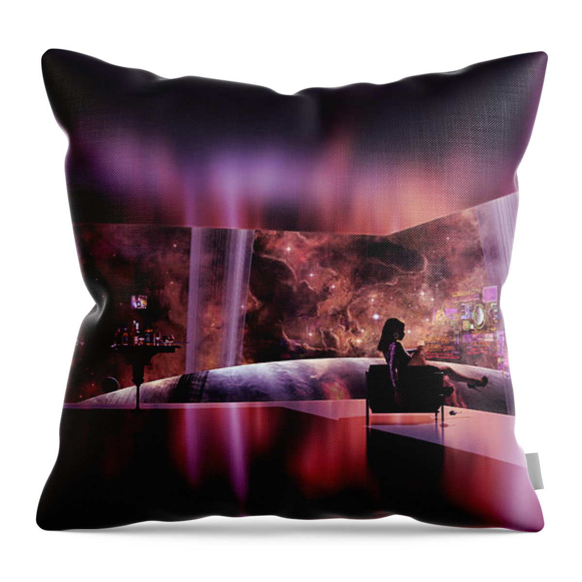 Horizontal Throw Pillow featuring the digital art A Rich Woman Looking At A Terrestrial by Brian Christensen