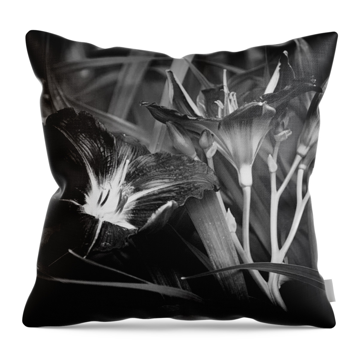 Day Lilies Throw Pillow featuring the photograph A Riot of No Color by Belinda Greb