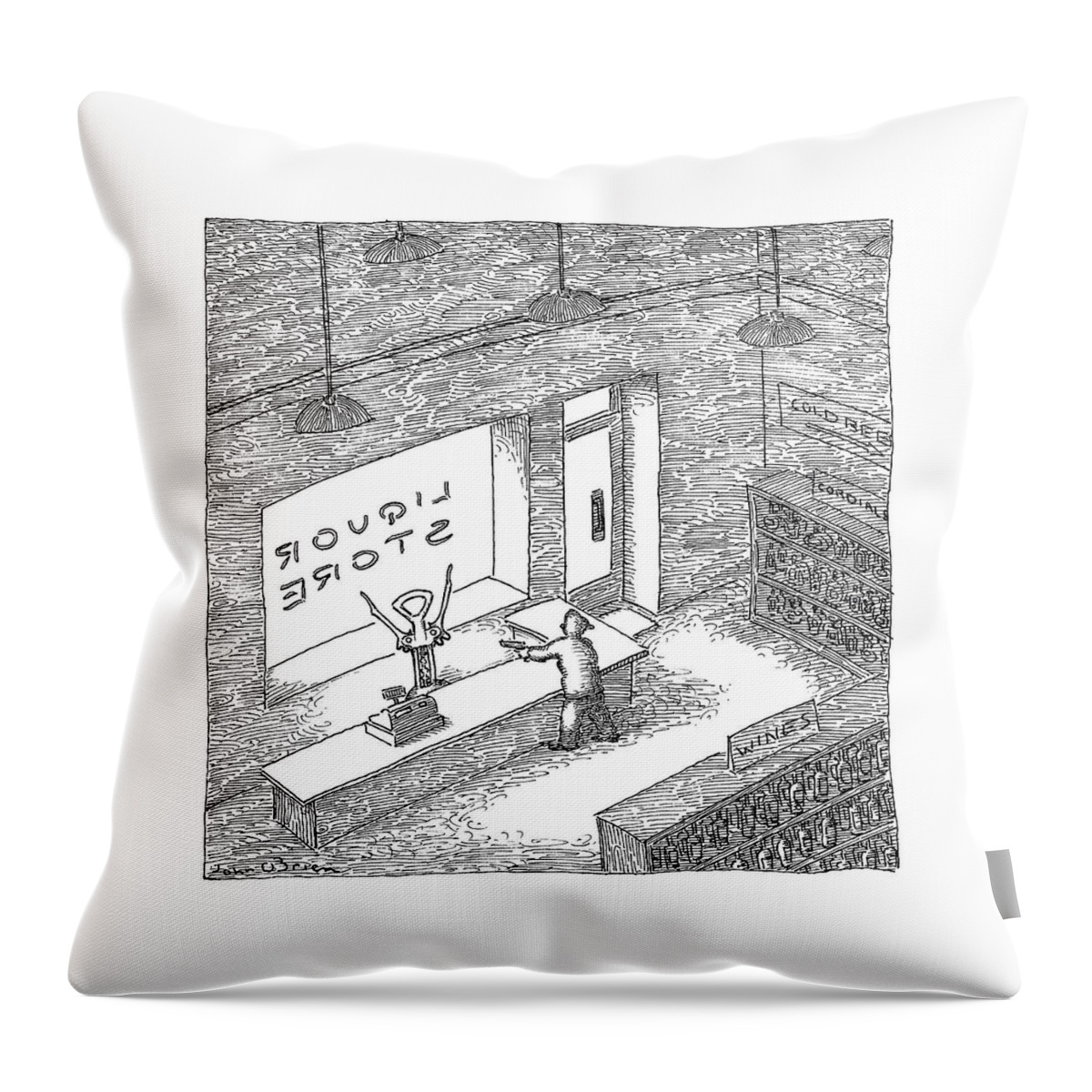 A Robber Holds Up A Liquor Store. The Clerk Throw Pillow