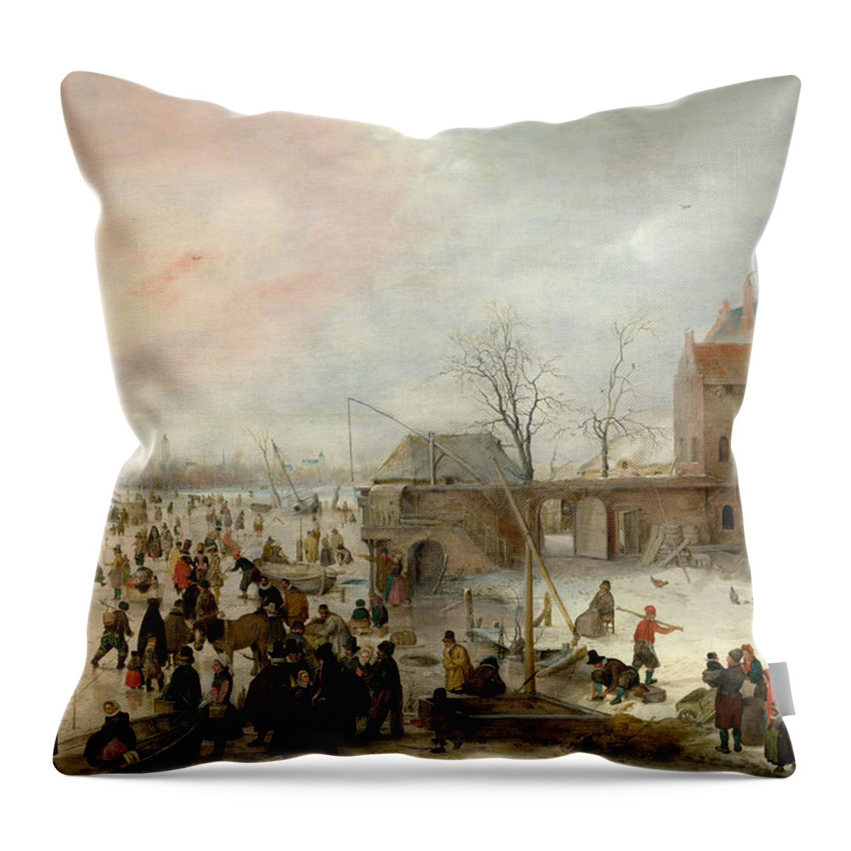 Hendrick Avercamp Throw Pillow featuring the painting A Scene on the Ice near a Town by Hendrick Avercamp