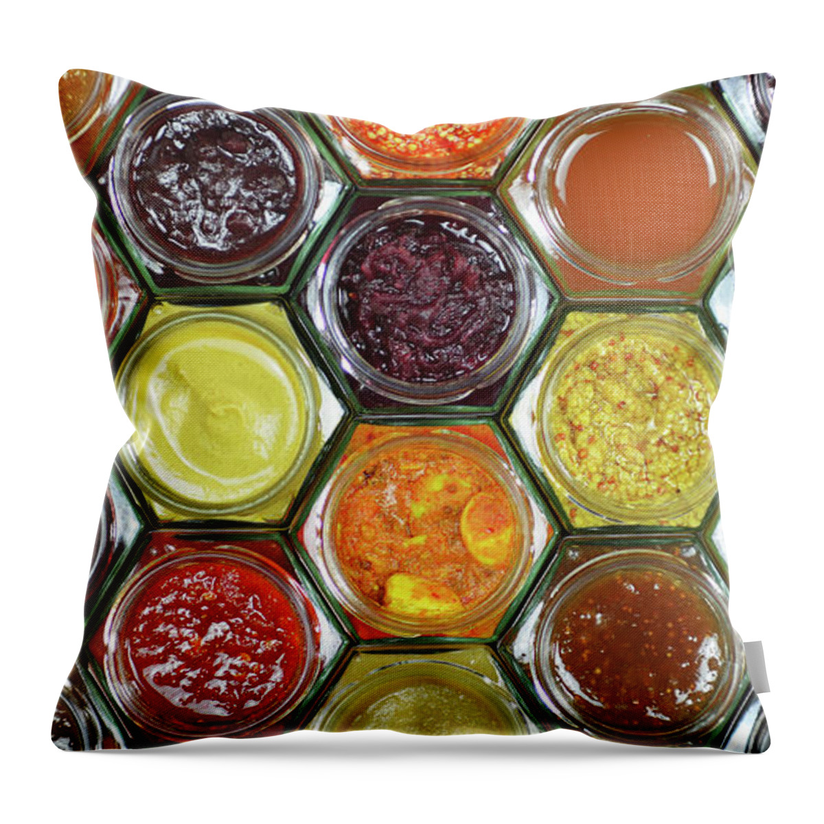 Chutney Throw Pillow featuring the photograph A Selection Of Cumbrian Preserves by Alan Spedding