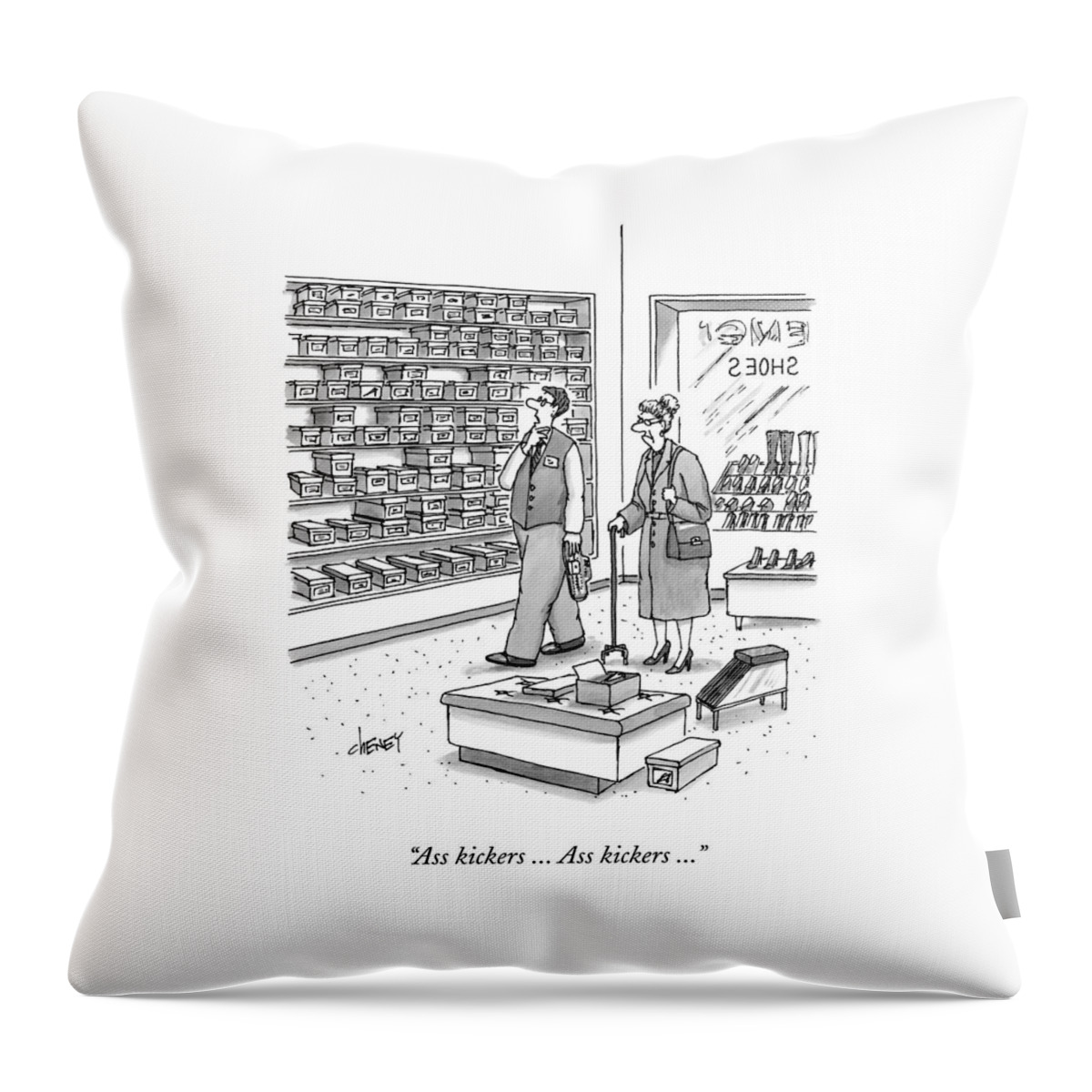 A Shoe Salesman Browses The Selection Of Shoes Throw Pillow