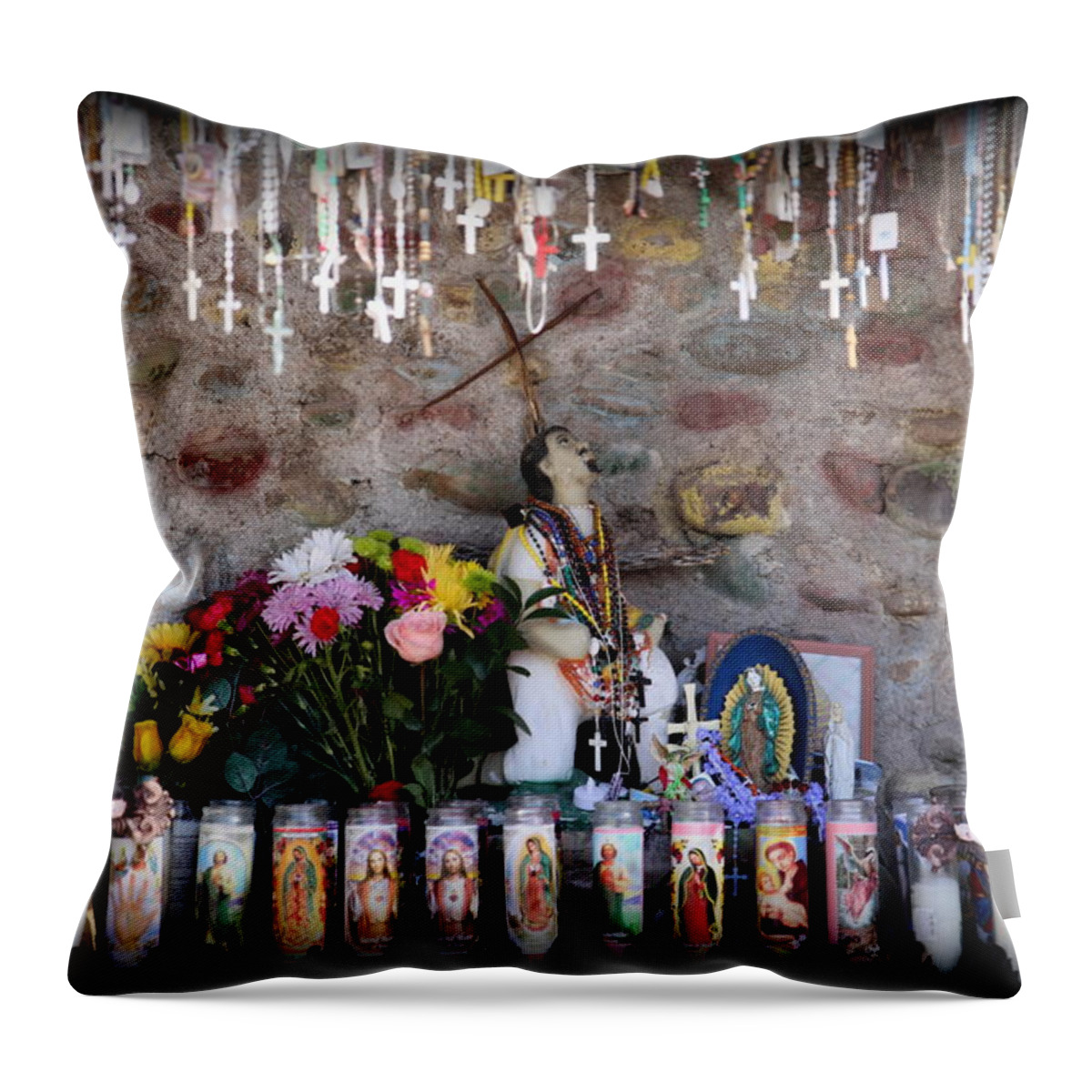 Shrine Throw Pillow featuring the photograph A Shrine at Chimayo by Lynn Sprowl