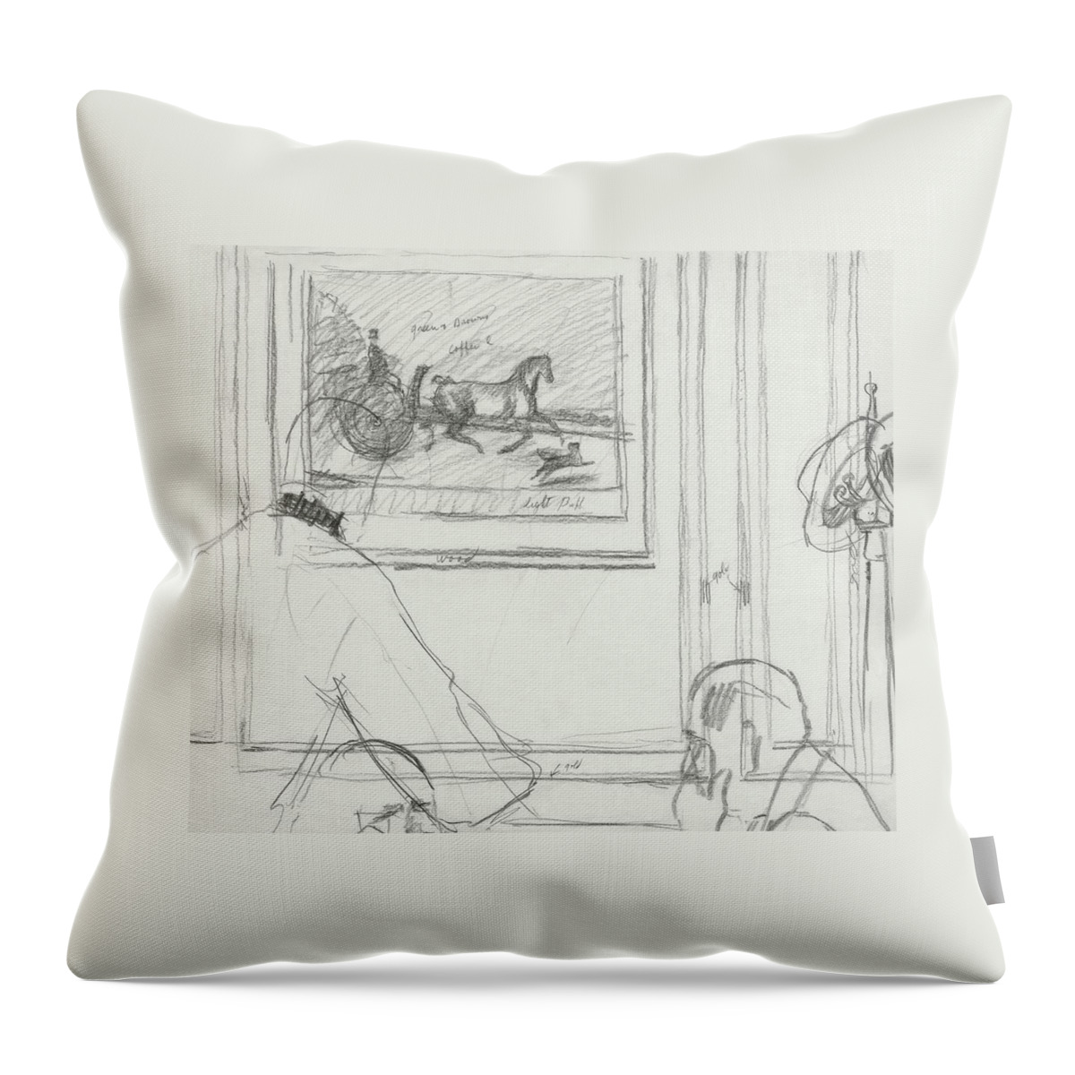 A Sketch Of A Horse Painting At A Bar Throw Pillow