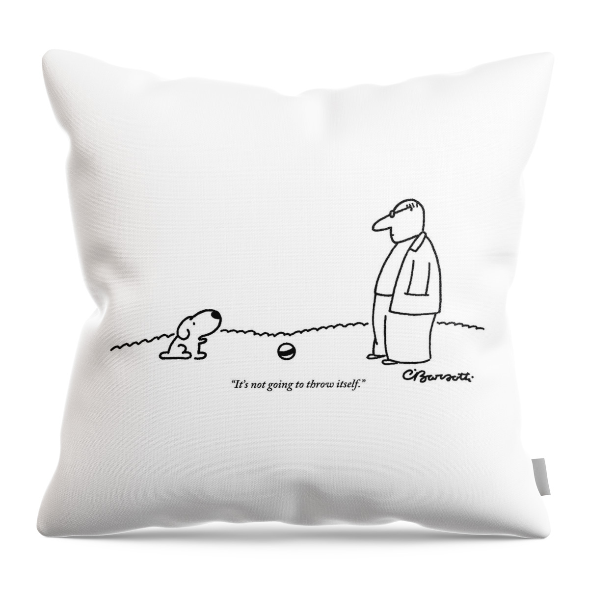 A Small Dog Sits A Short Distance Away Throw Pillow