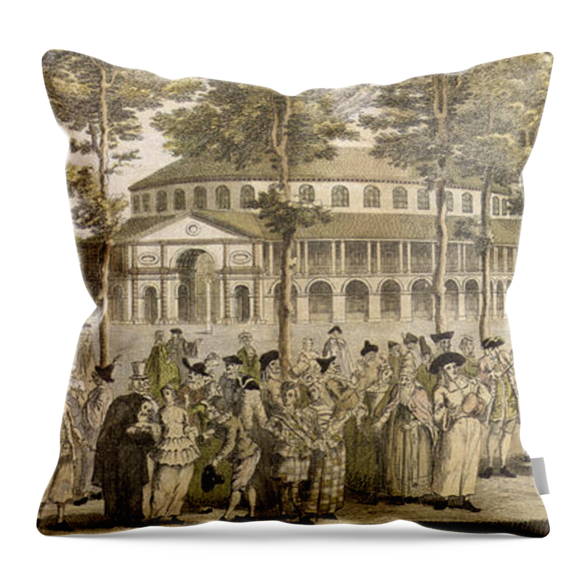 Maypole Throw Pillow featuring the drawing A Spectacle In Ranelagh Gardens by English School