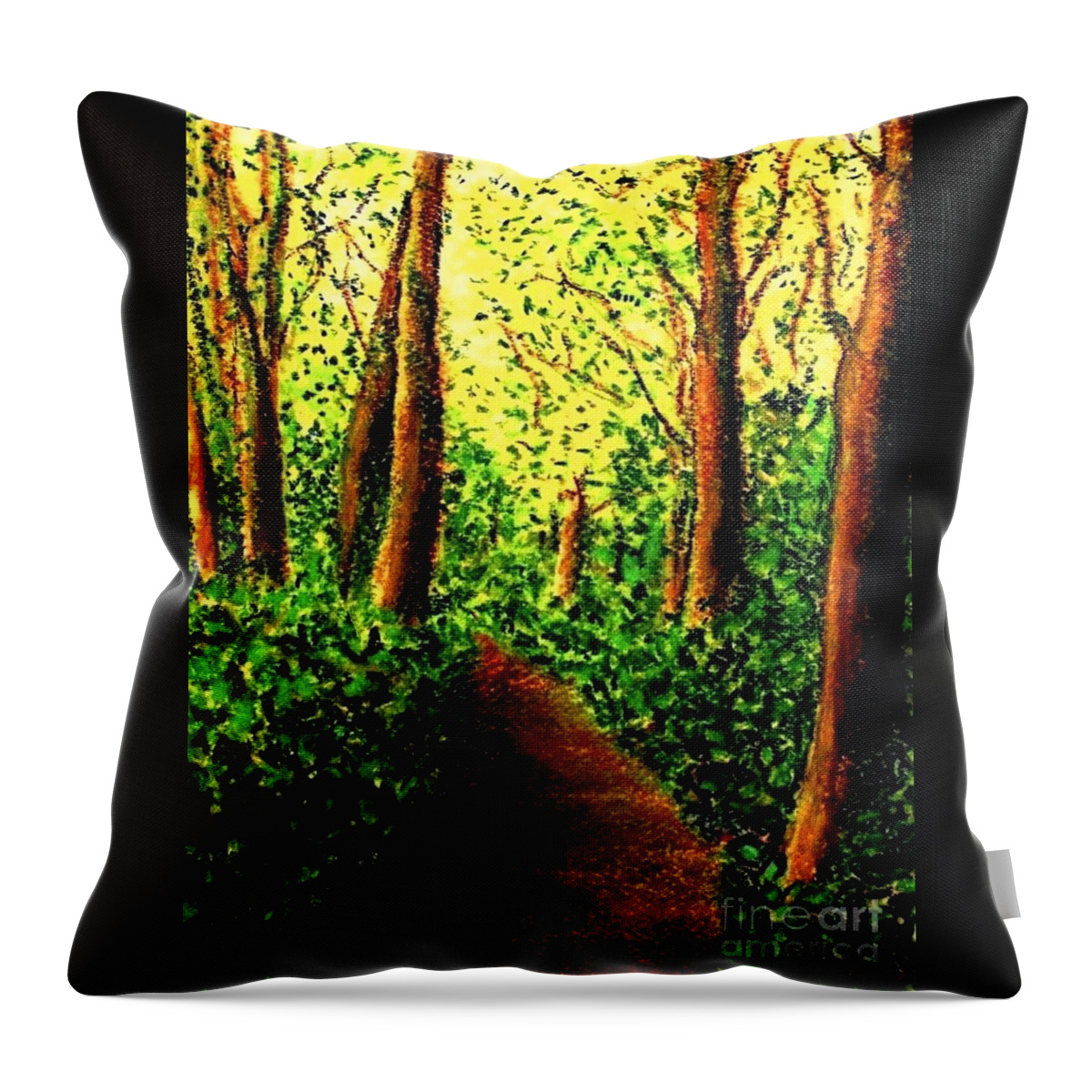 Woods Throw Pillow featuring the drawing A Spiritual Awakening by Hazel Holland