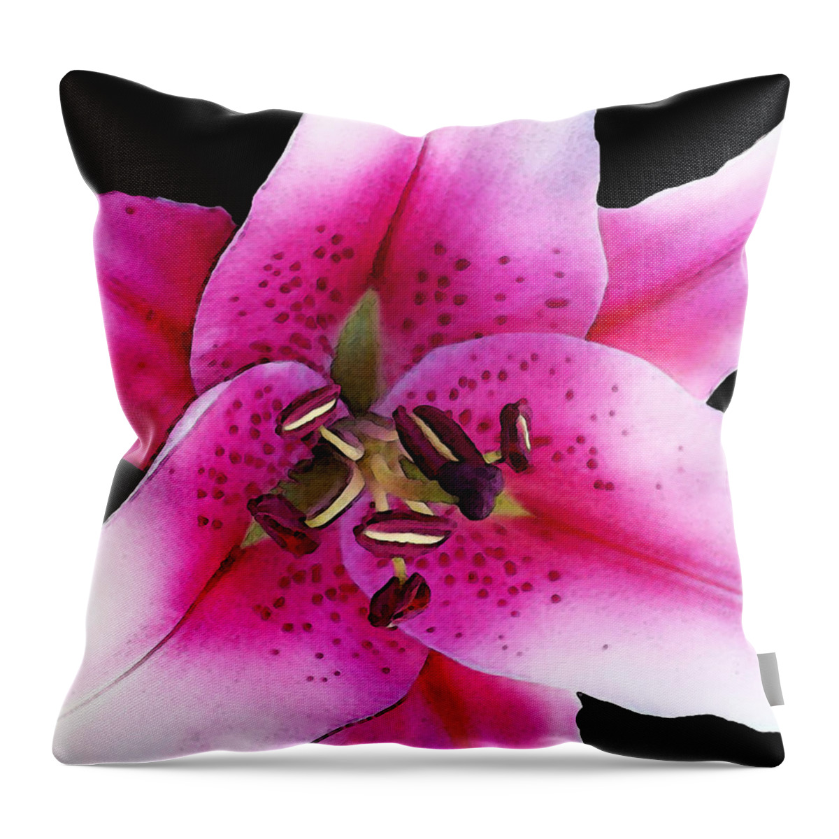 Lily Throw Pillow featuring the painting A Star Is Born - Pink Stargazer Lily by Sharon Cummings by Sharon Cummings