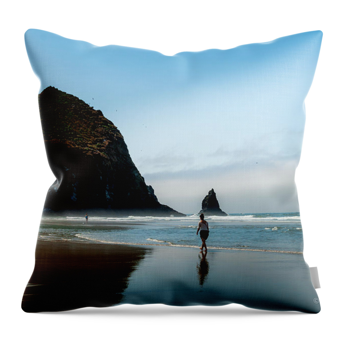 Cannon Beach Oregon Throw Pillow featuring the photograph A Stroll At Cannon Beach Oregon by Cassius Johnson