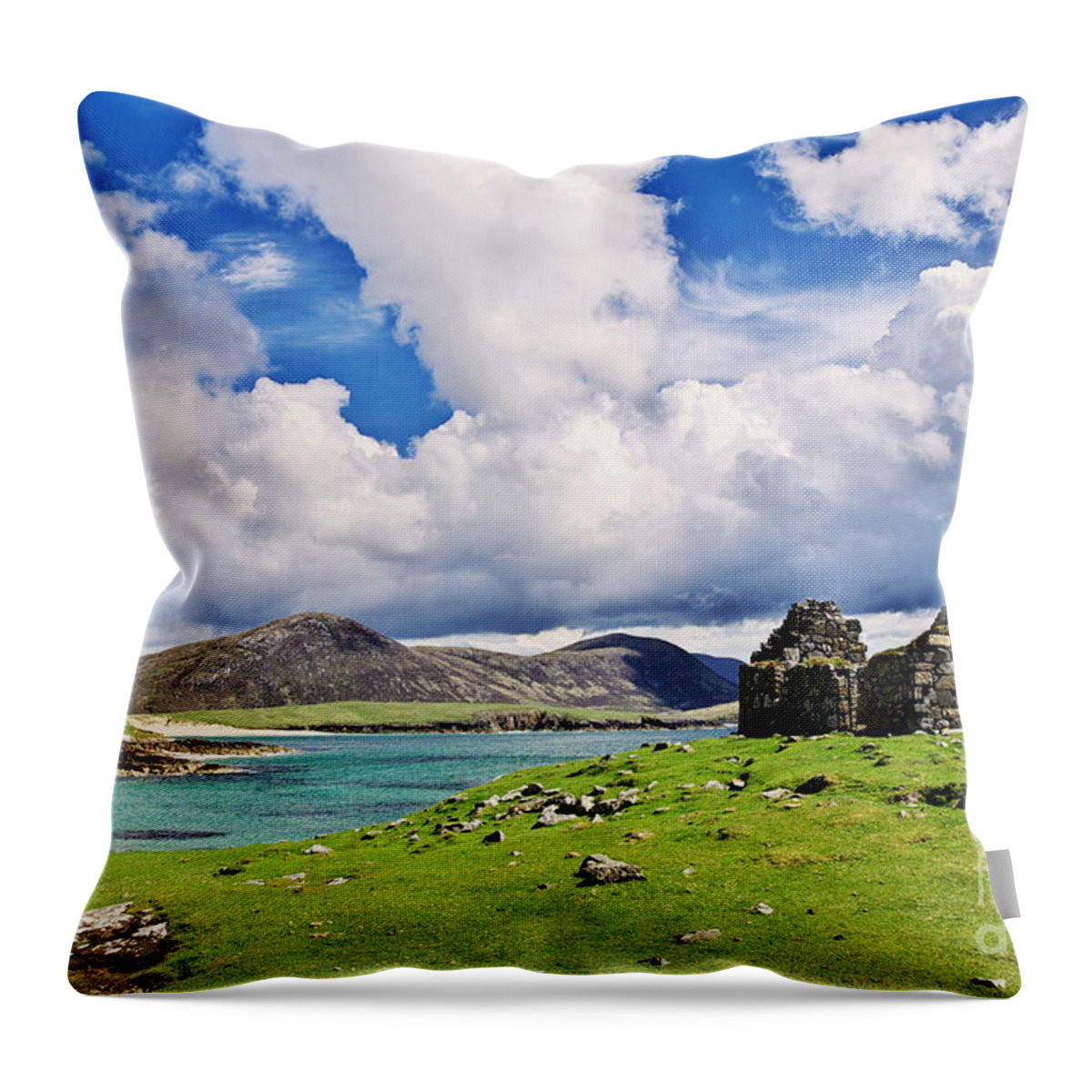 Hebrides Throw Pillow featuring the photograph A Sunny Day in the Hebrides by Juergen Klust