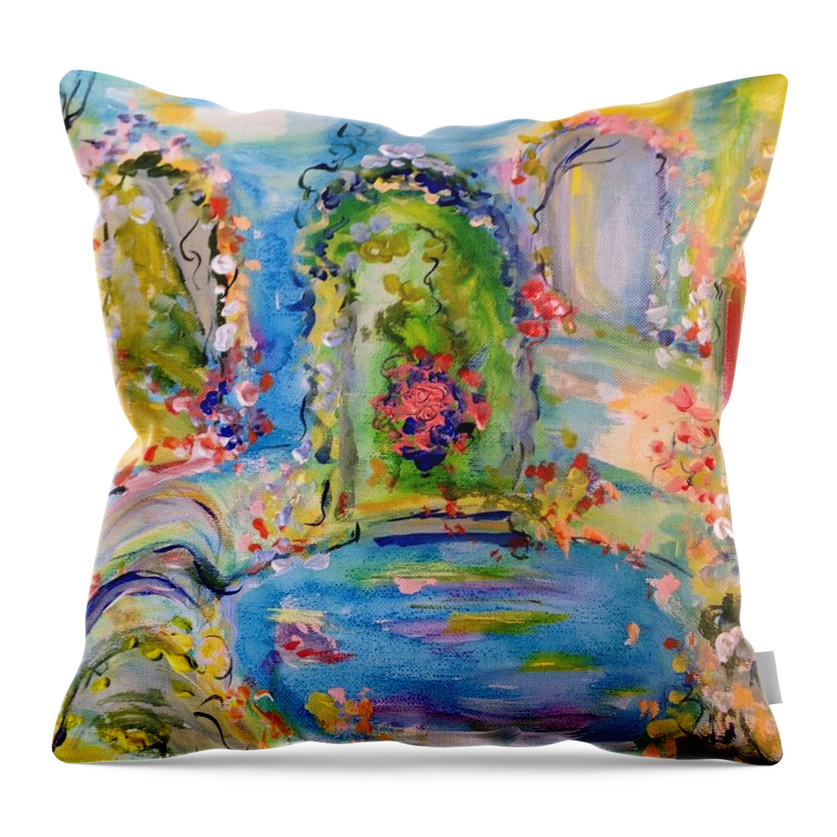 Clock Throw Pillow featuring the painting A Timely Garden by Judith Desrosiers