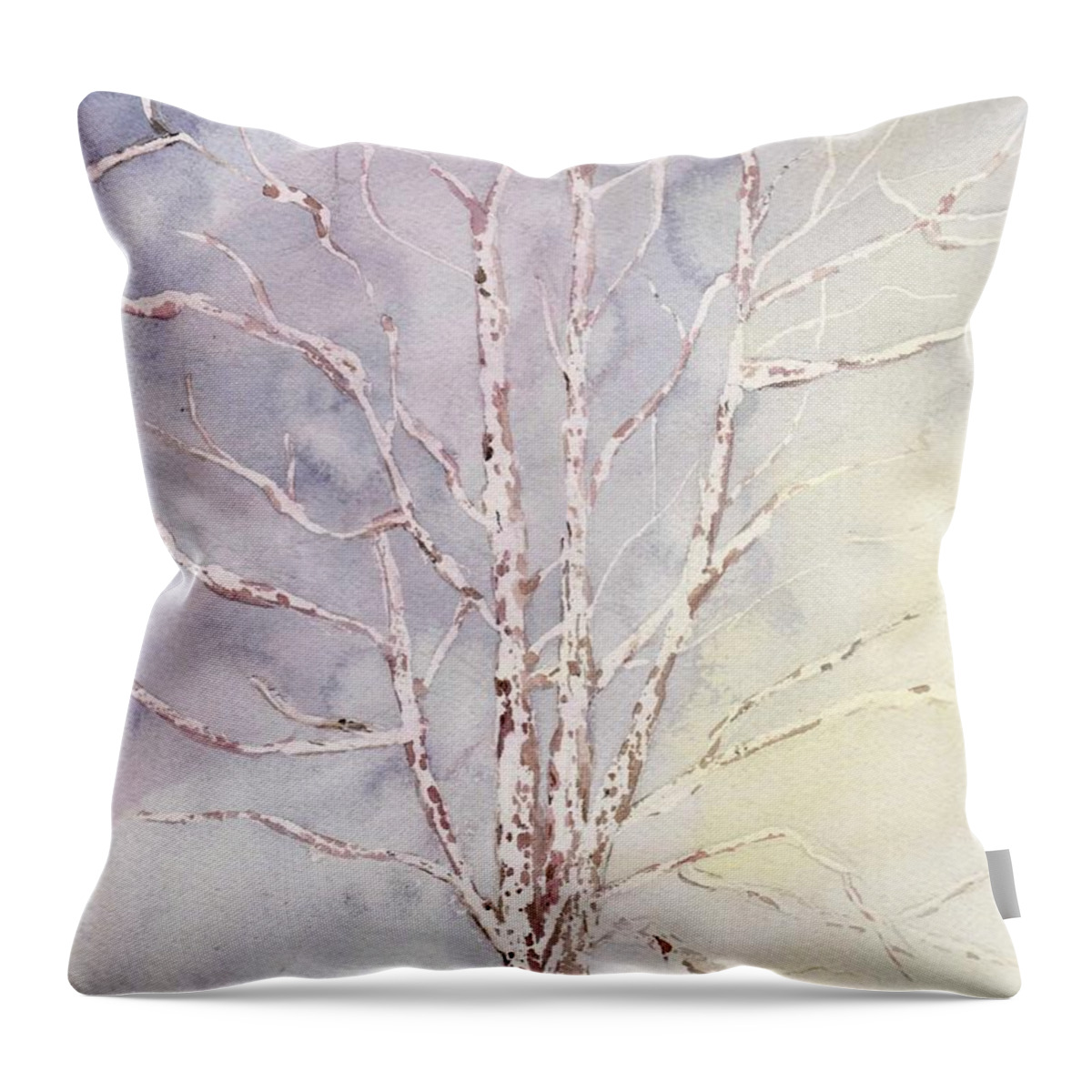 Birch Throw Pillow featuring the painting A Tree in Winter by Vickie G Buccini