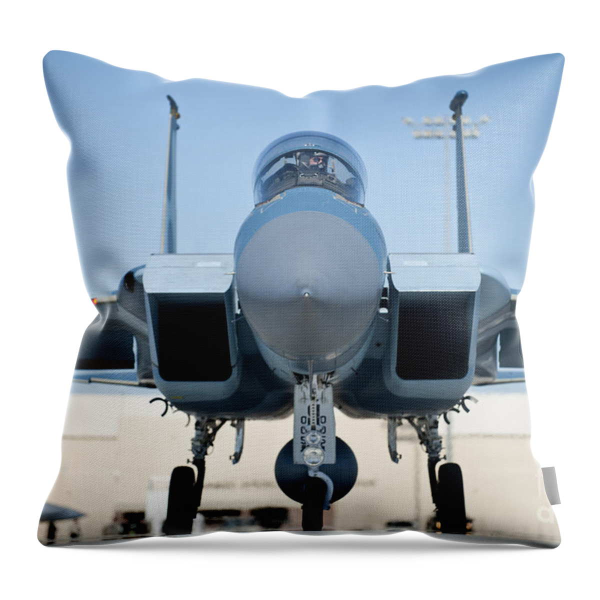 Nellis Air Force Base Throw Pillow featuring the photograph A U.s. Air Force F-15d Eagle Taxis by Stocktrek Images