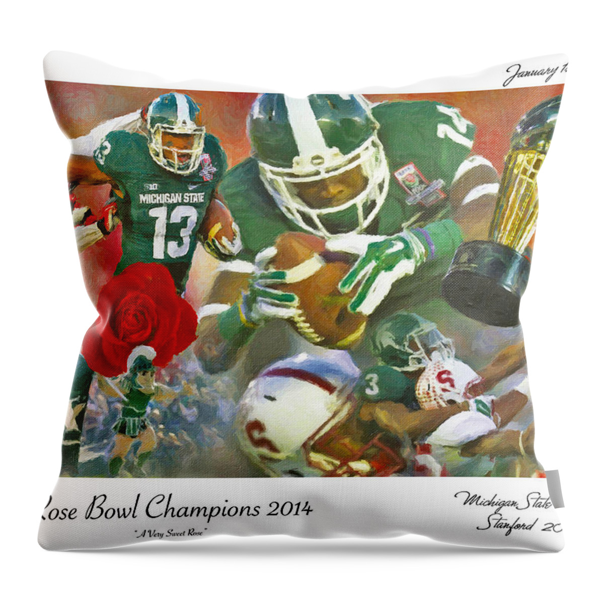 Michigan State Throw Pillow featuring the painting A Very Sweet Rose by John Farr