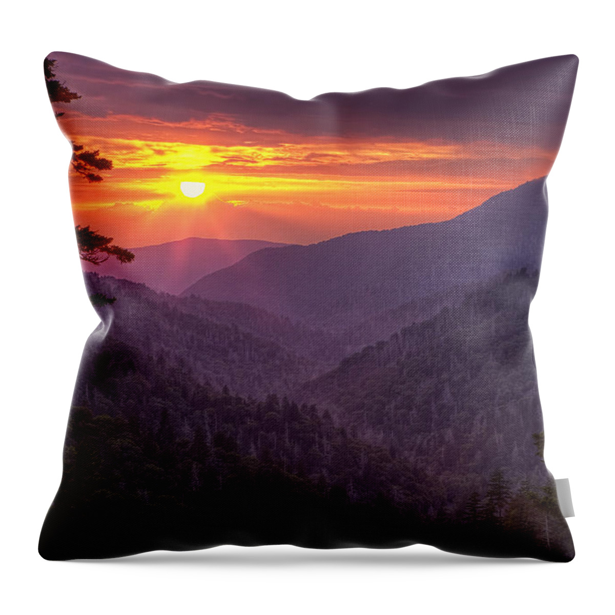 Smokies Throw Pillow featuring the photograph A View at Sunset by Andrew Soundarajan