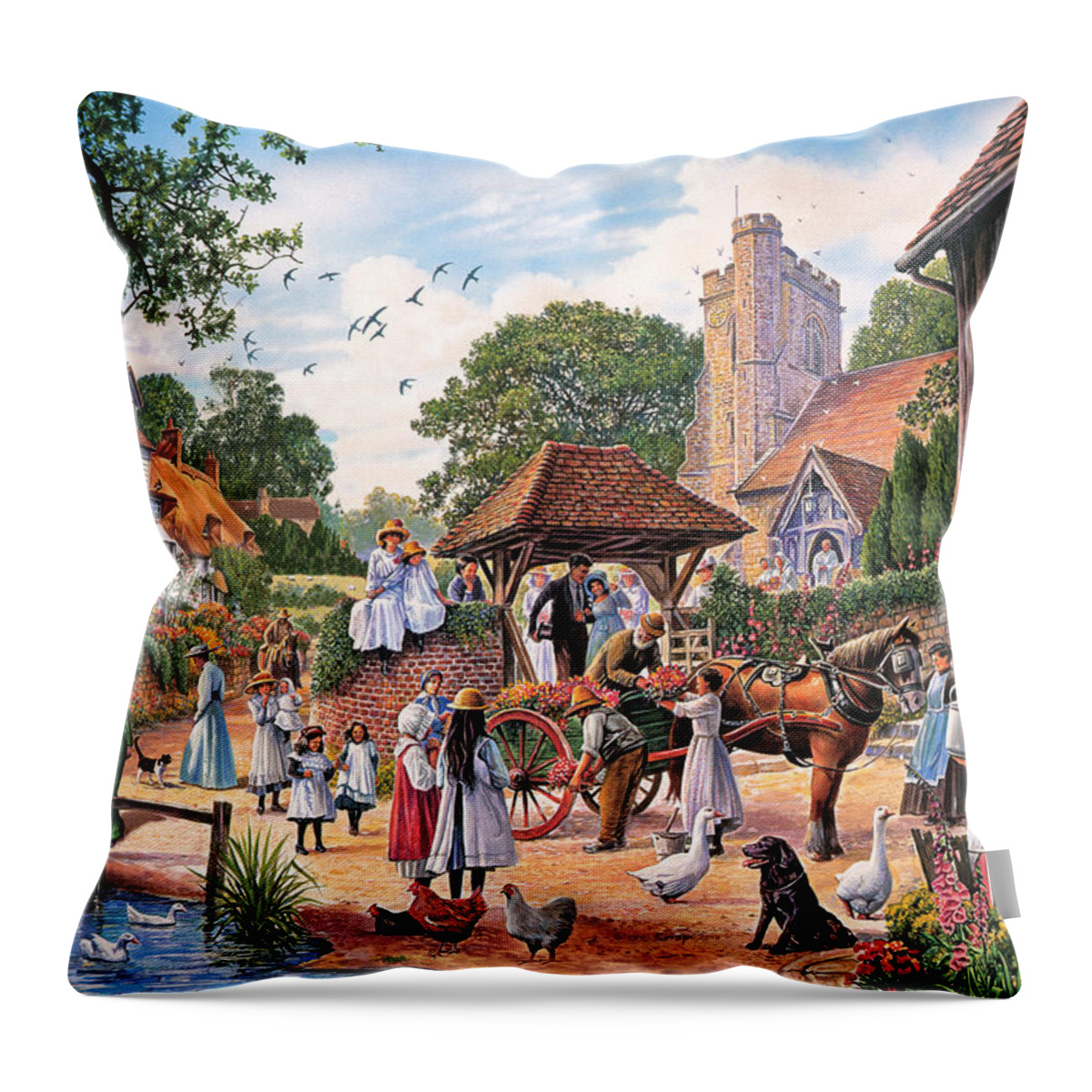 Steve Crisp Throw Pillow featuring the photograph A Village Wedding by MGL Meiklejohn Graphics Licensing