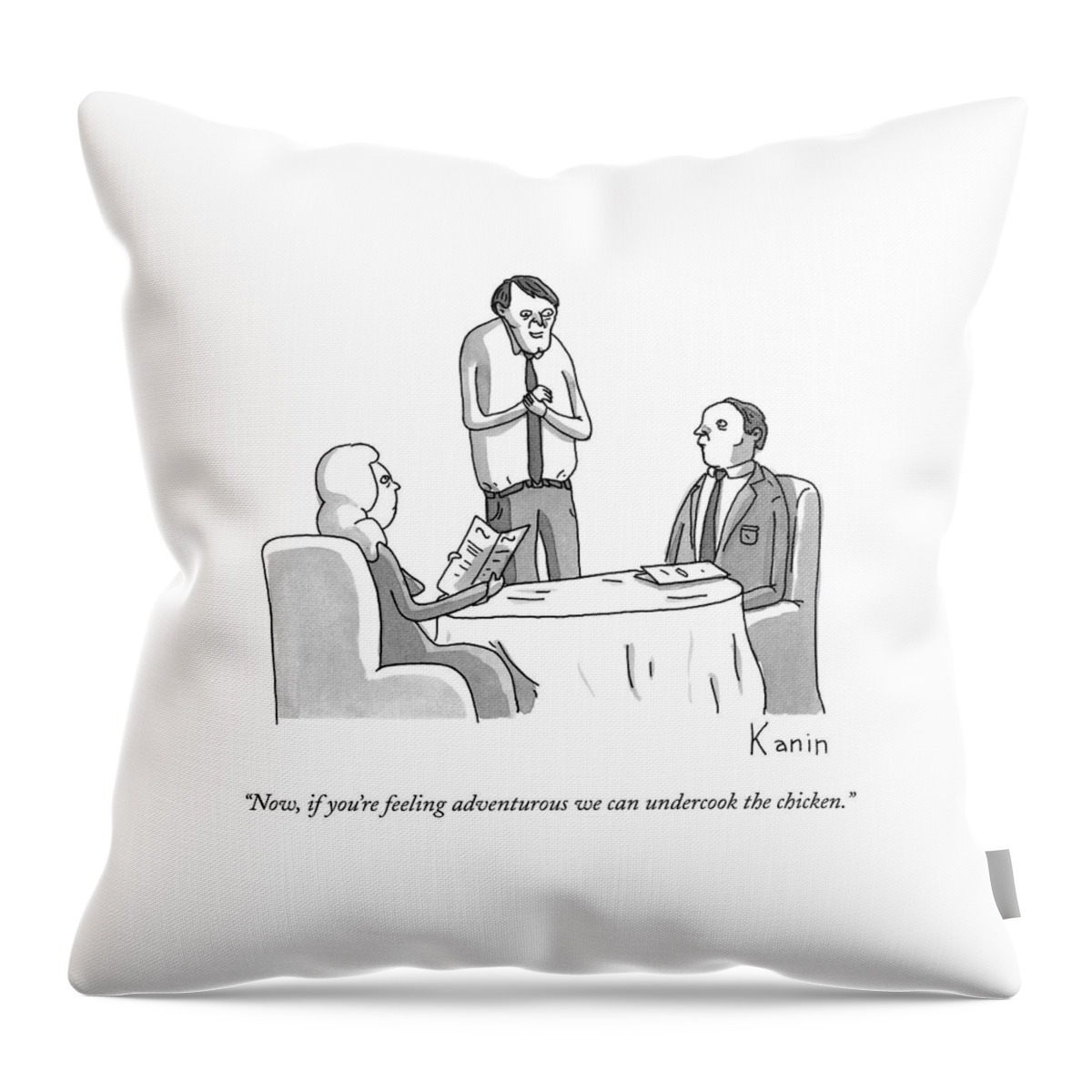 A Waiter Speaks To A Couple At A Restaurant Throw Pillow