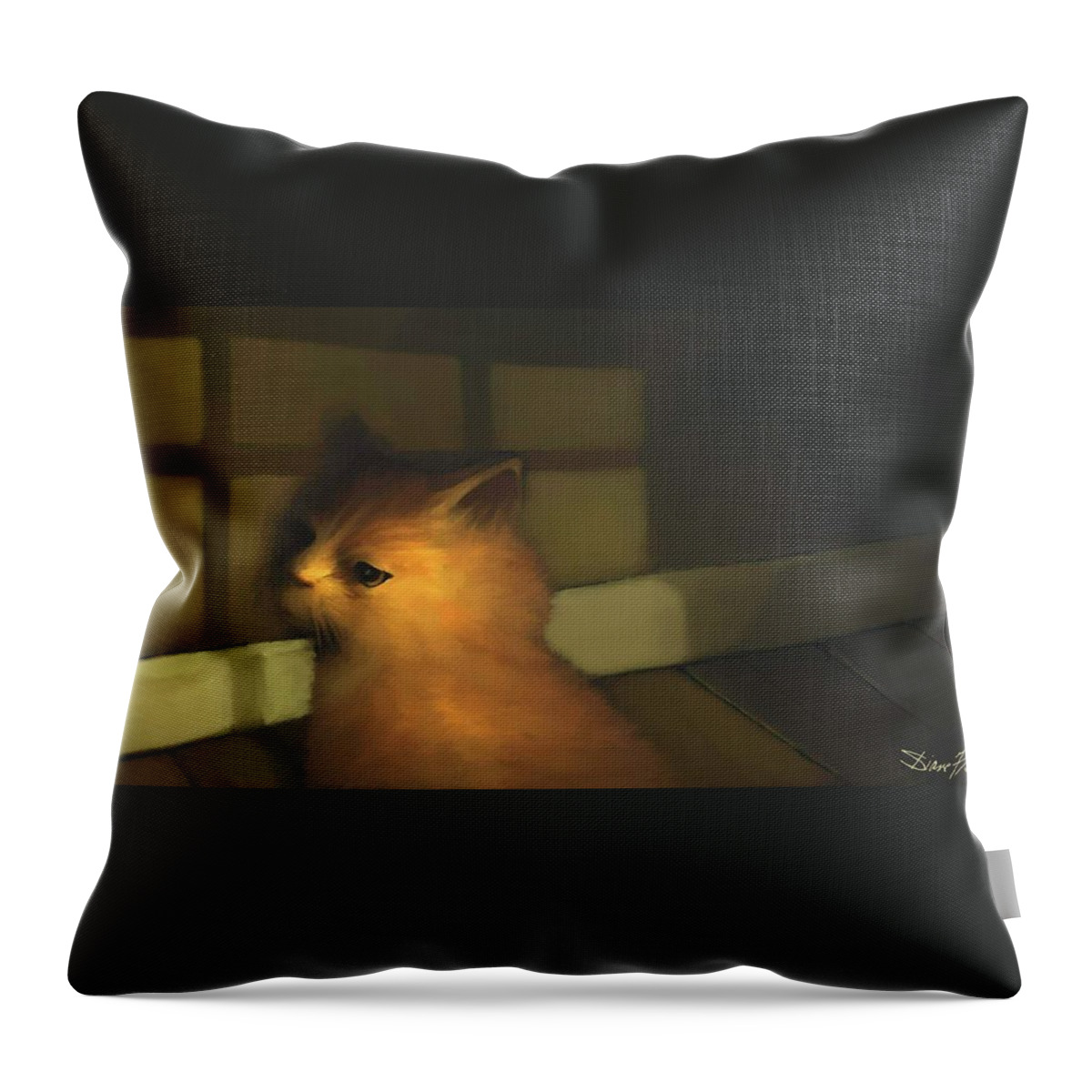 Diane Strain Throw Pillow featuring the painting A Warm Corner for Kitty  No.2 by Diane Strain