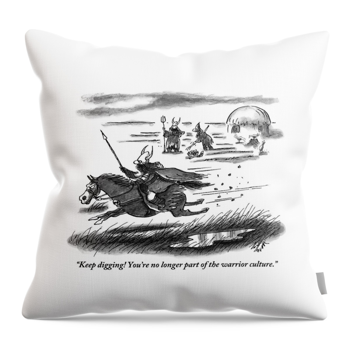 A Warrior Speeds By On Horseback While Two Others Throw Pillow