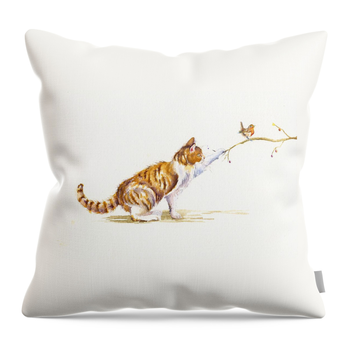 Cat Throw Pillow featuring the painting A Winter's Tale - Tabby Cat by Debra Hall