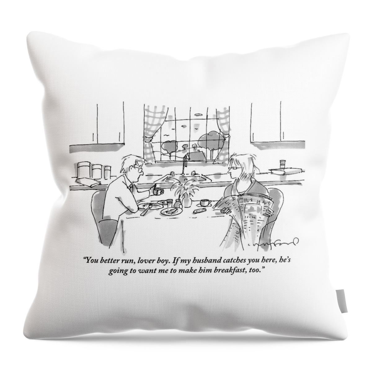 A Woman And Her Lover Are Eating Breakfast Throw Pillow