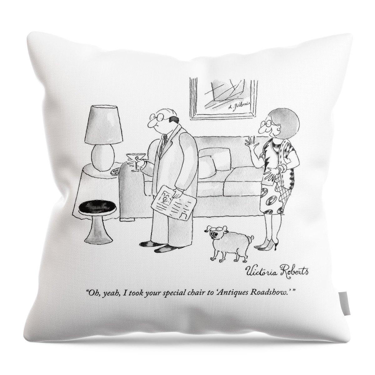 A Woman Explains To Her Husband In A Living Room Throw Pillow