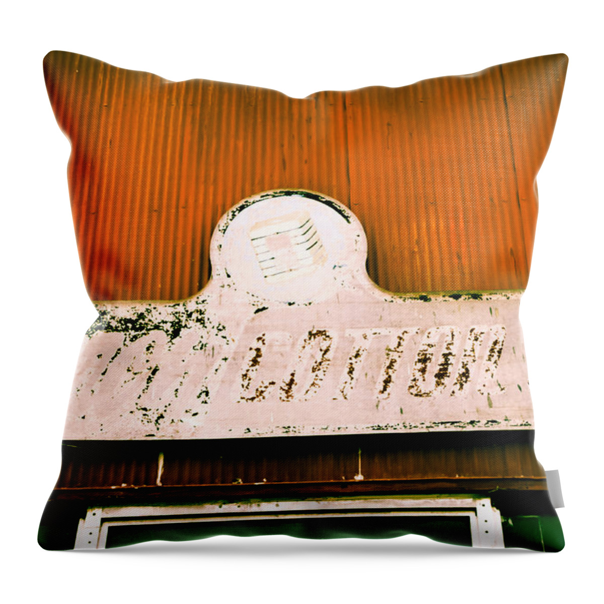 Red Throw Pillow featuring the photograph Aaron Cotton Company Sign by Audreen Gieger