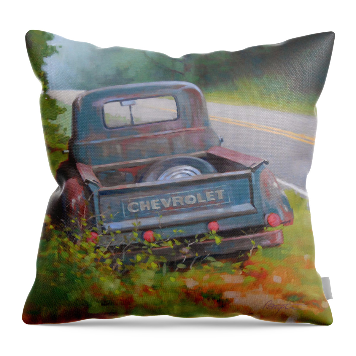 Truck Throw Pillow featuring the painting Abandoned Chevy by Todd Baxter