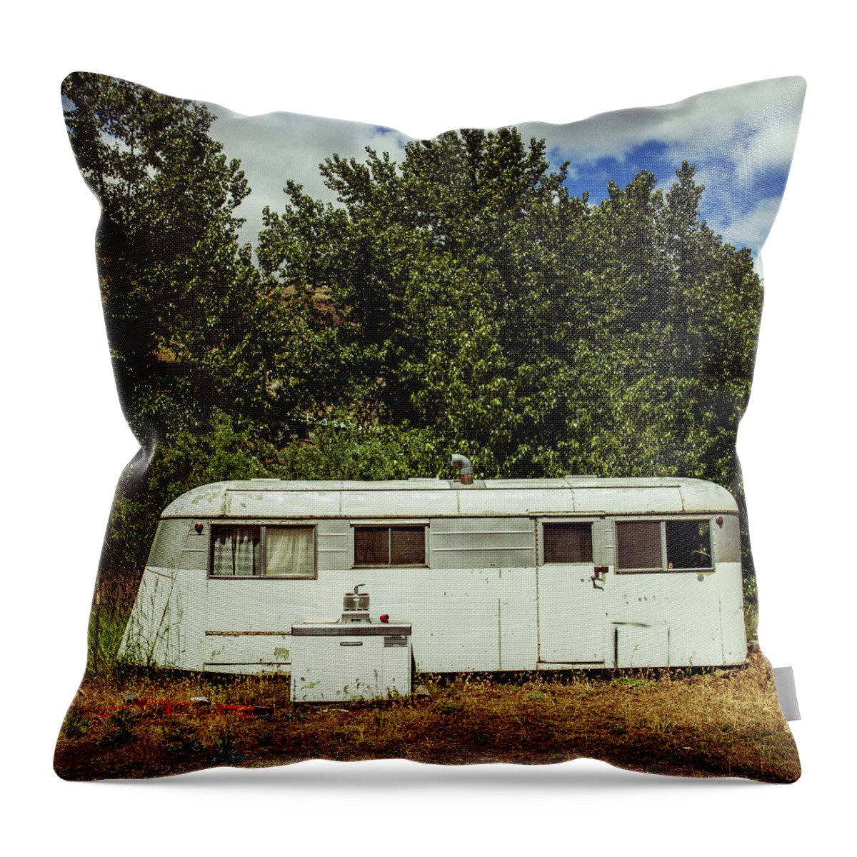 Camping Throw Pillow featuring the photograph Abandoned Trailer by Andipantz