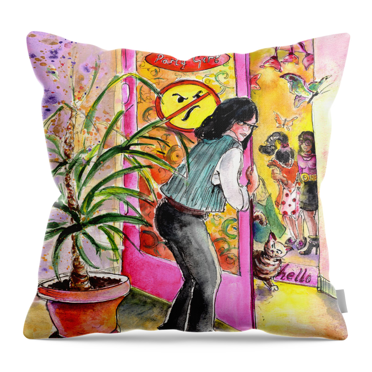 Books Throw Pillow featuring the painting About Women and Girls 08 by Miki De Goodaboom