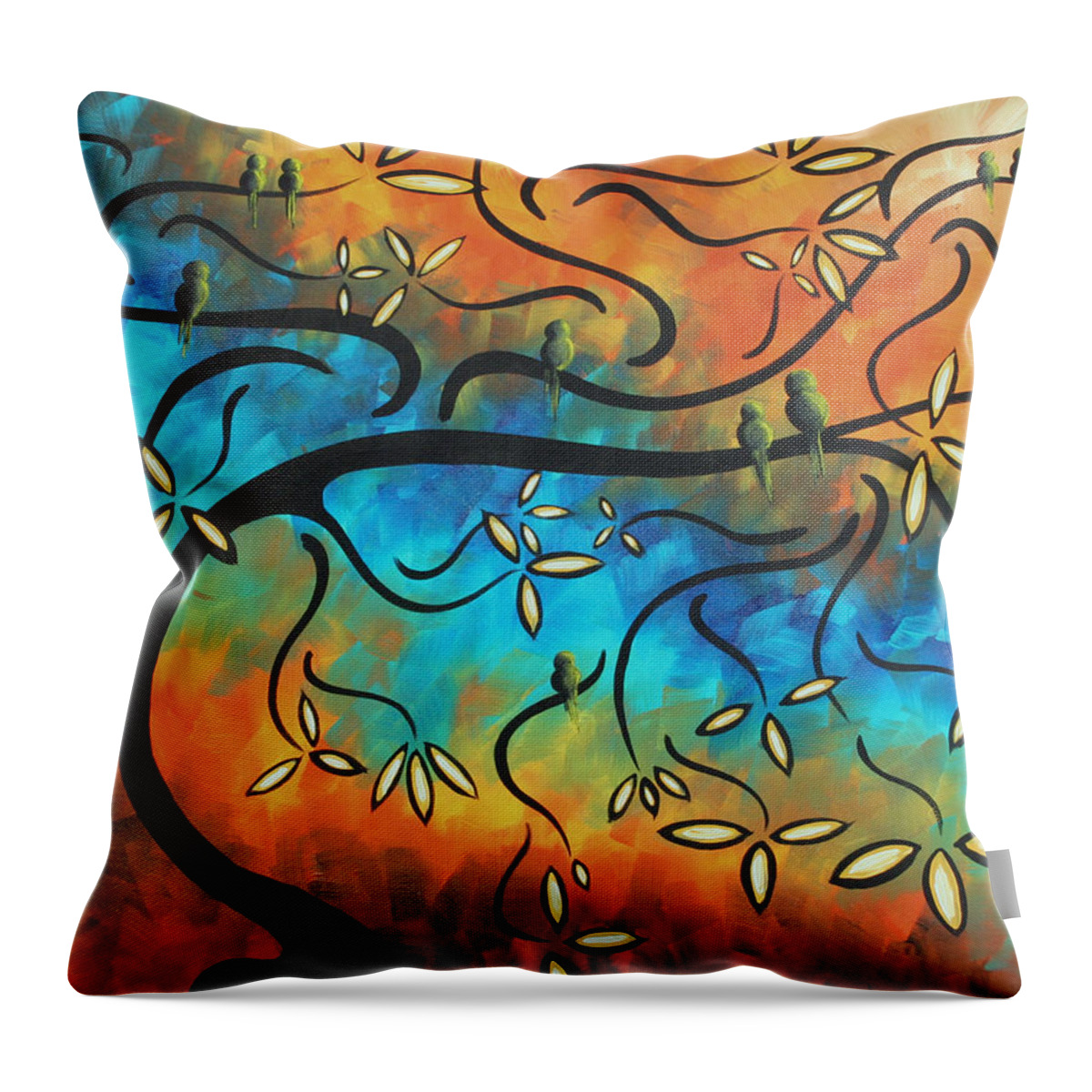 Abstract Throw Pillow featuring the painting Abstract Bird Painting Original Art MADART Tree House by Megan Aroon