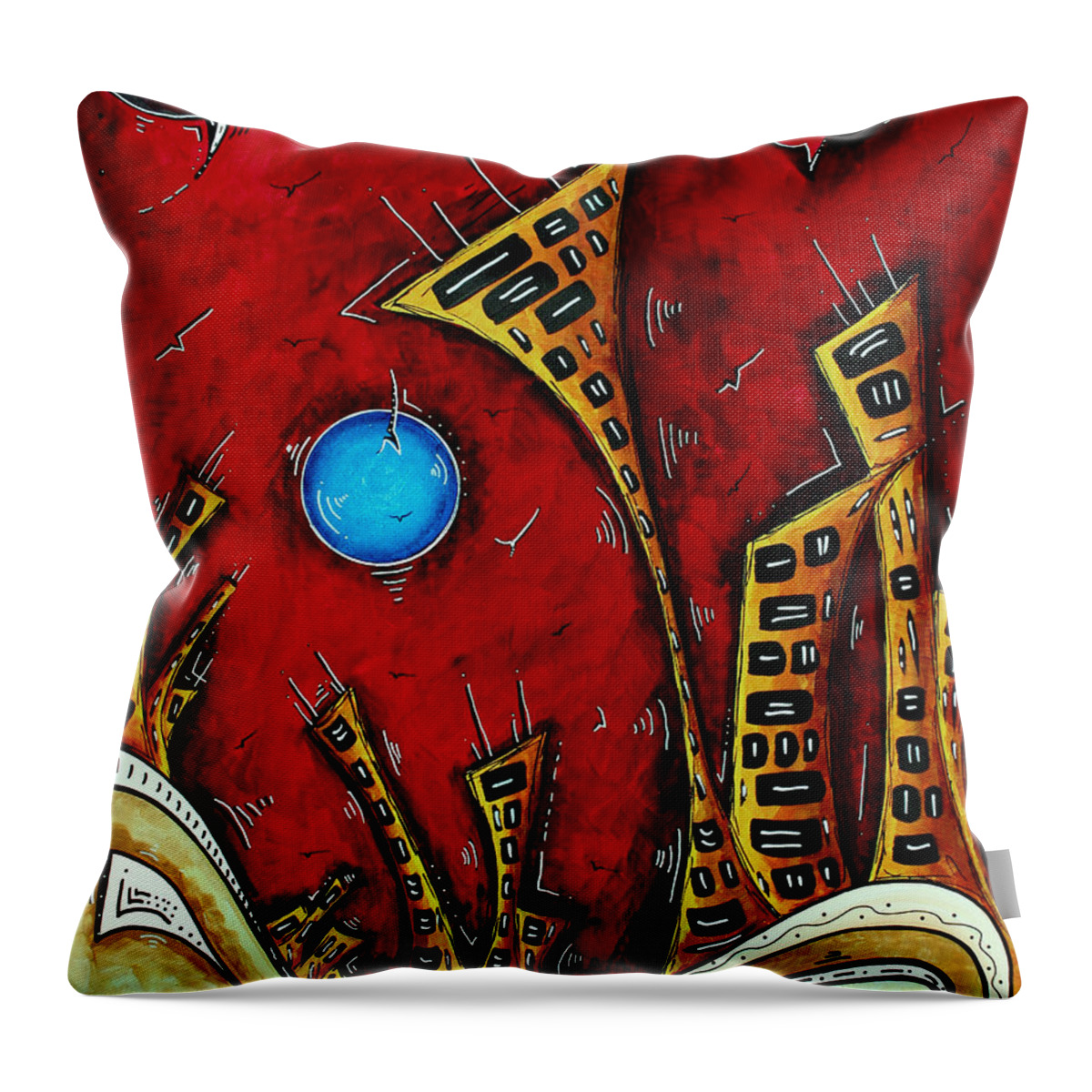 Abstract Throw Pillow featuring the painting Abstract City Cityscape Art Original Painting STAND TALL by MADART by Megan Aroon