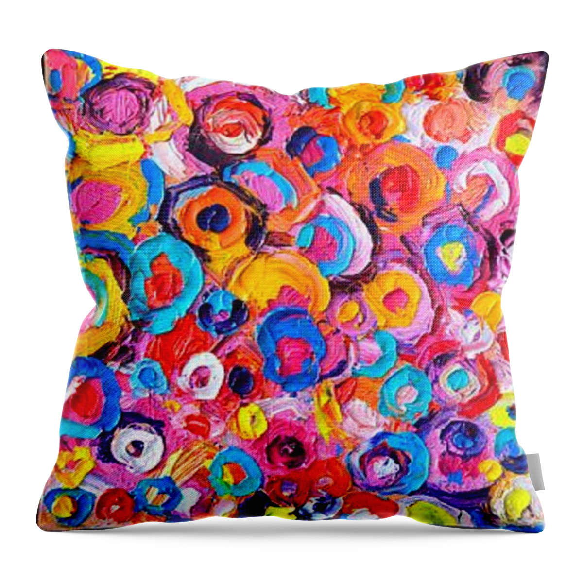 Abstract Throw Pillow featuring the painting Abstract Colorful Flowers Triptych by Ana Maria Edulescu