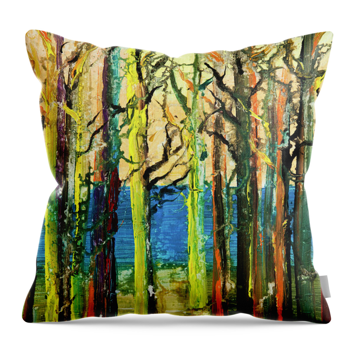 Water's Edge Throw Pillow featuring the digital art Abstract Forest by Balticboy