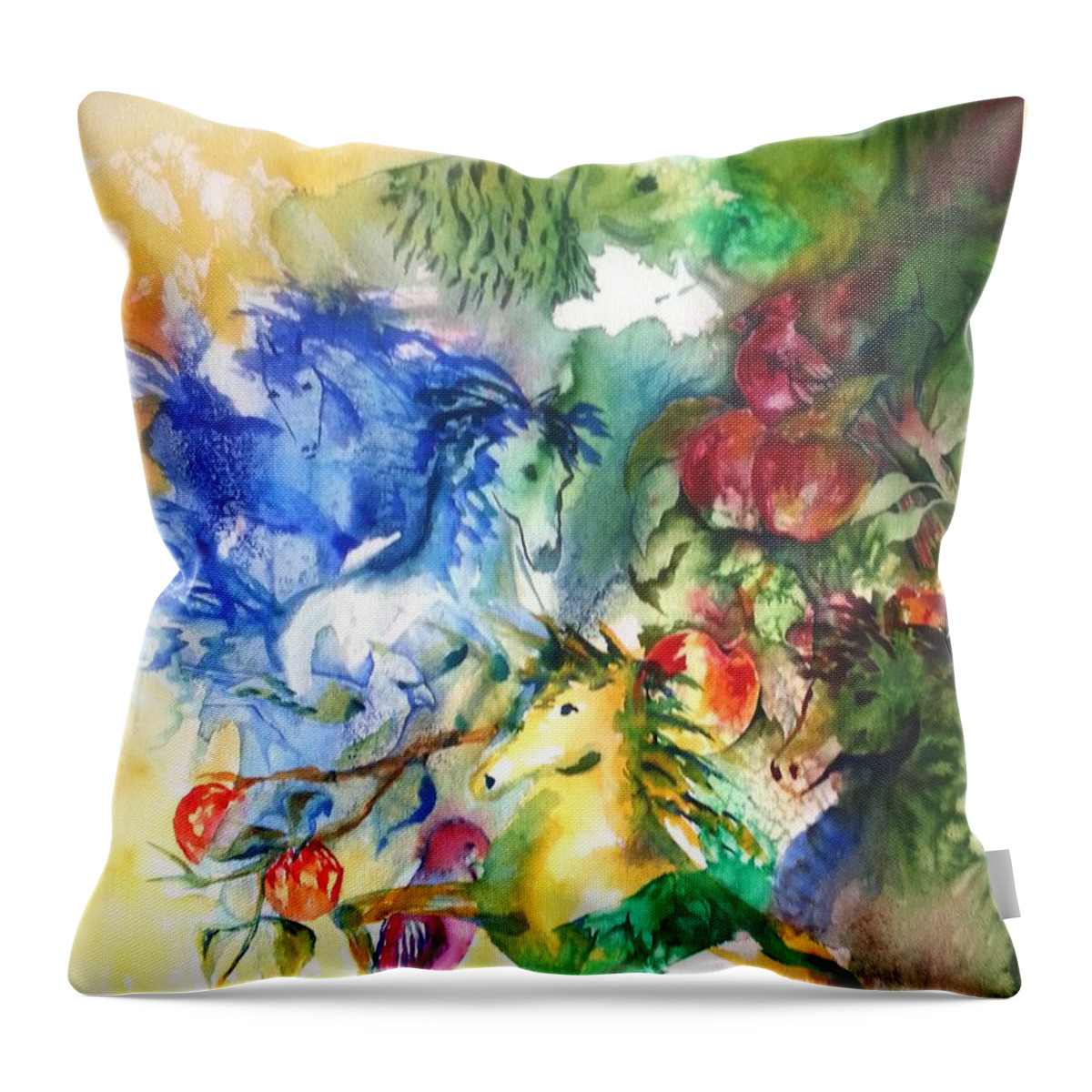 Ksg Throw Pillow featuring the painting Abstract Horses by Kim Shuckhart Gunns