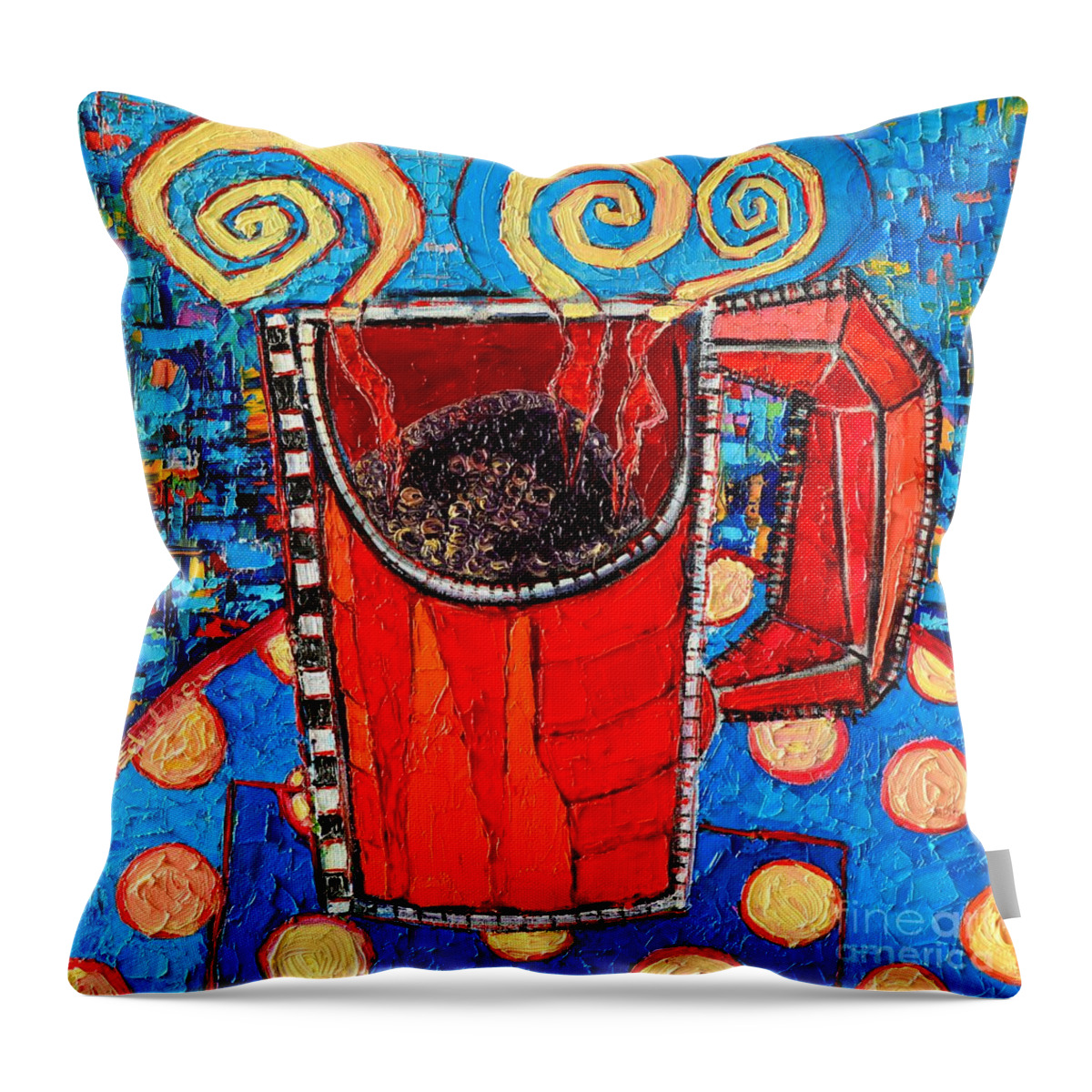 Coffee Throw Pillow featuring the painting Abstract Hot Coffee In Red Mug by Ana Maria Edulescu