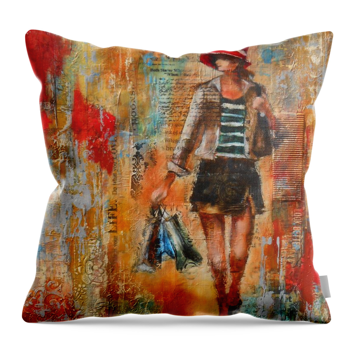 Lady Throw Pillow featuring the painting Abstract Lady 7 by Susan Goh