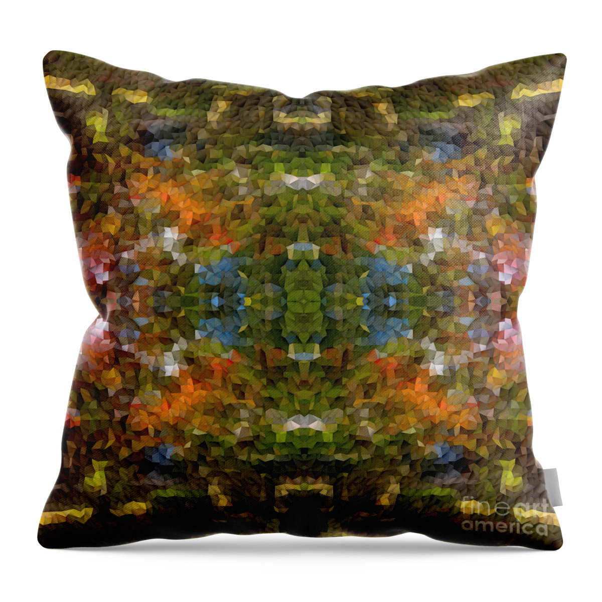 Green Throw Pillow featuring the digital art Abstract Mosaic in Green Blue Orange by Beverly Claire Kaiya