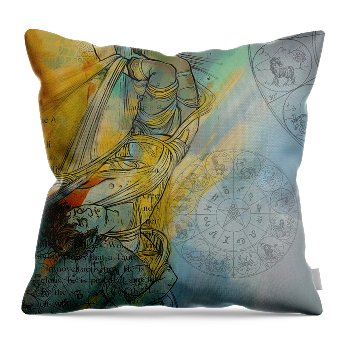 Torah Throw Pillow featuring the painting Abstract Tarot Art 015 by Corporate Art Task Force
