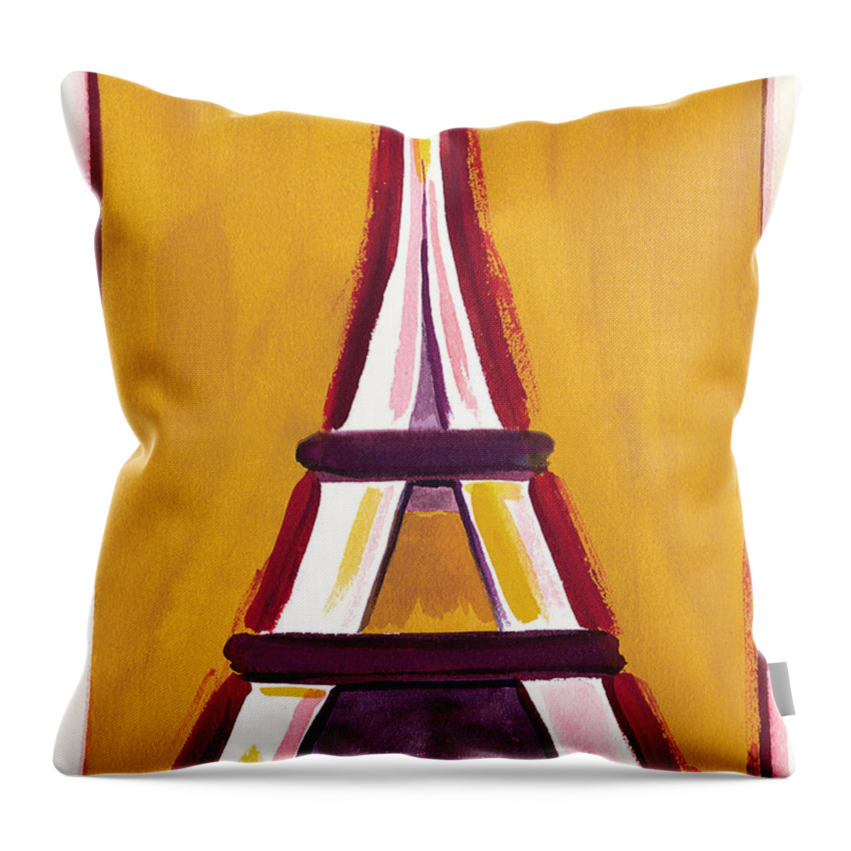 Red Throw Pillow featuring the painting Abstract Yellow Red Eiffel Tower by Robyn Saunders
