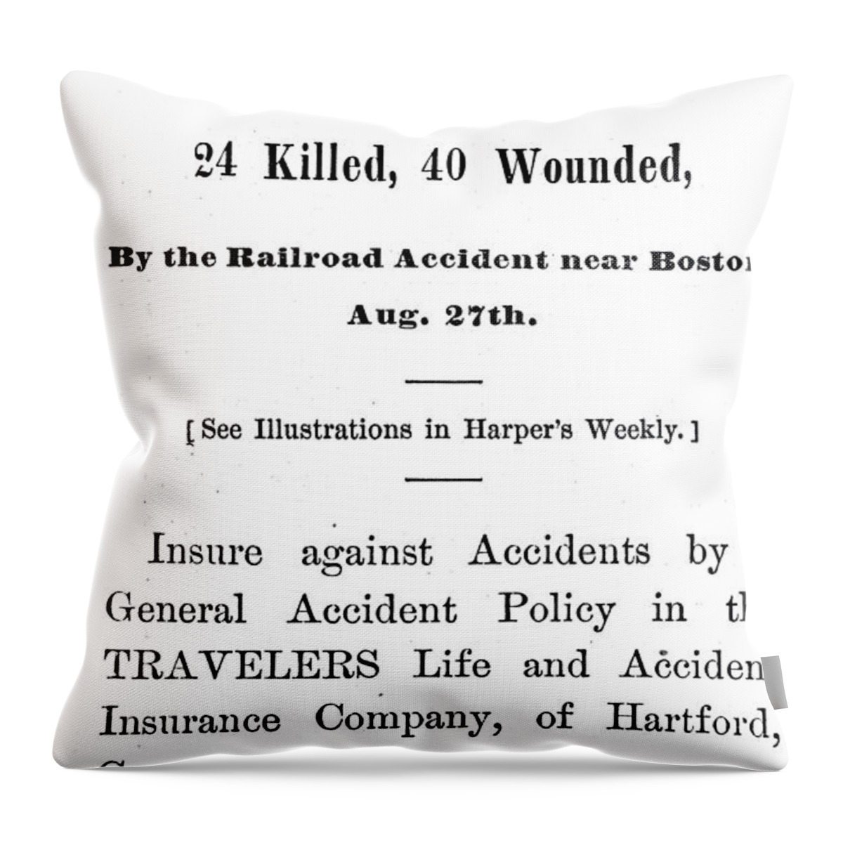 1871 Throw Pillow featuring the painting Accident Insurance, 1871 by Granger