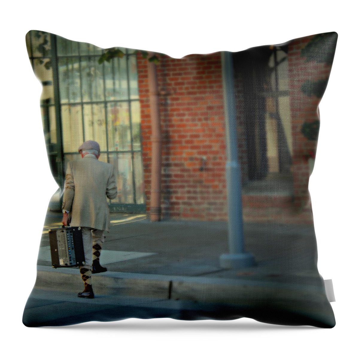  Accordion Throw Pillow featuring the photograph Accordion Man by Steve Natale