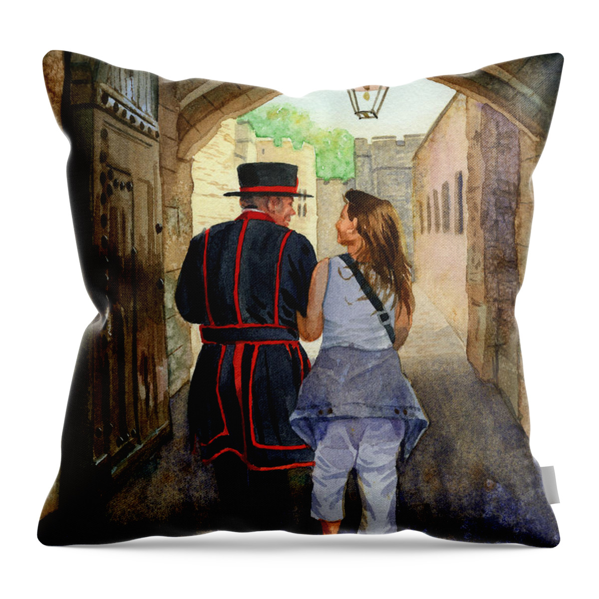 London Throw Pillow featuring the painting Across the Ages by Marguerite Chadwick-Juner