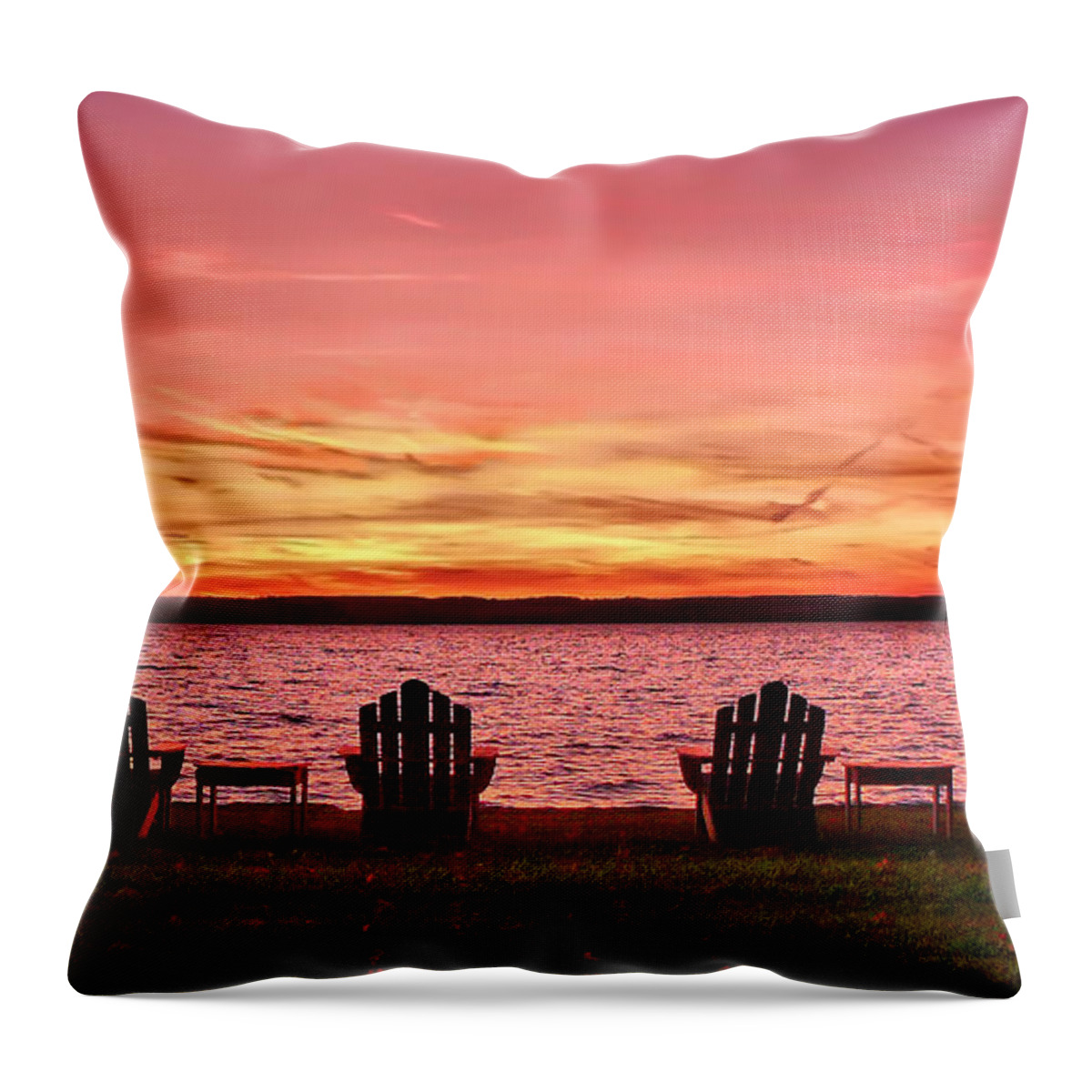 Ny Throw Pillow featuring the photograph Adirondacks in Finger Lakes Sunset by Mitchell R Grosky