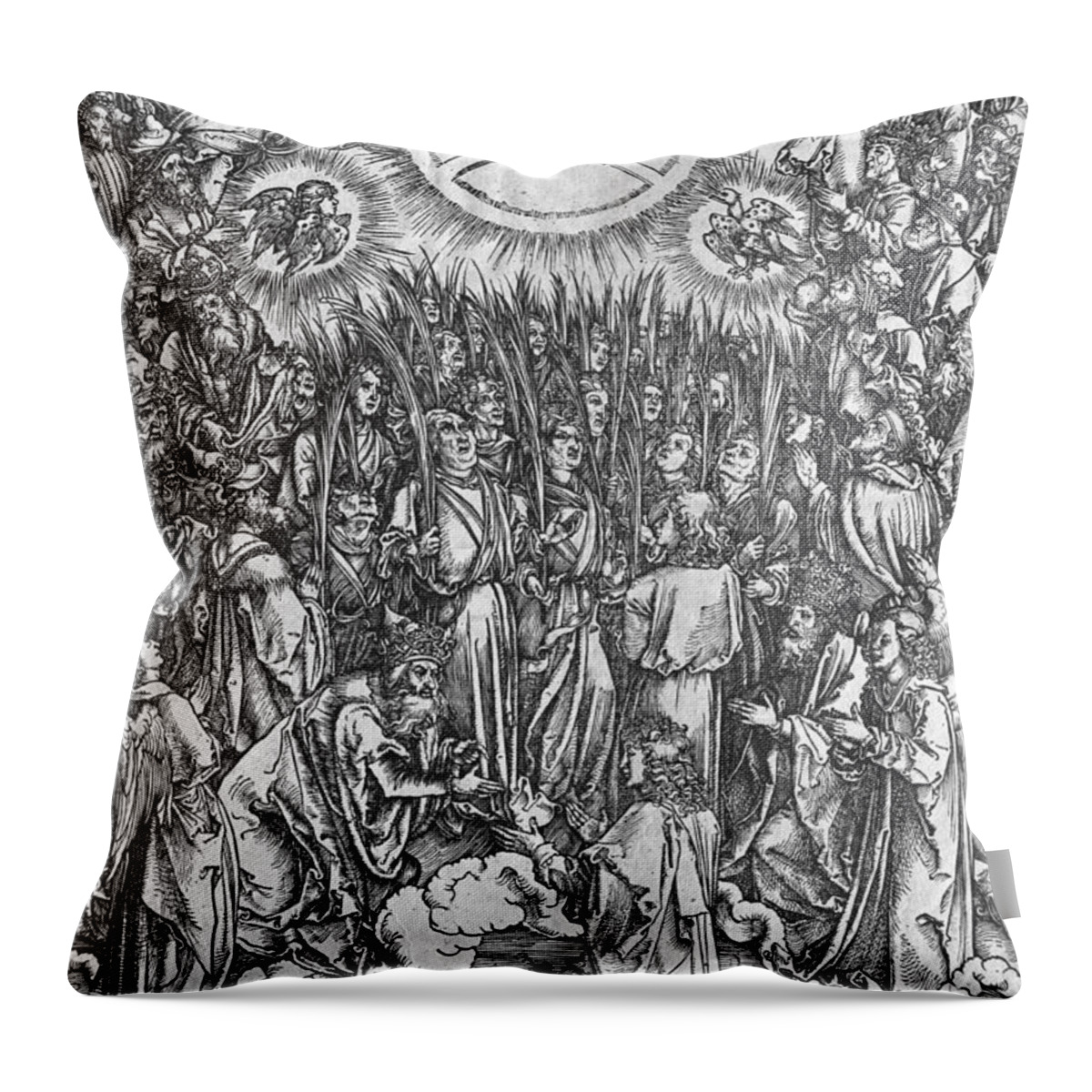 Scene From The Apocalypse Throw Pillow featuring the painting Adoration of the Lamb by Albrecht Durer