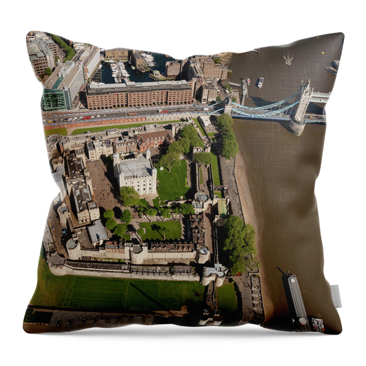 English Culture Throw Pillow featuring the photograph Aerial Shot Of Tower Bridge And Tower by Michael Dunning