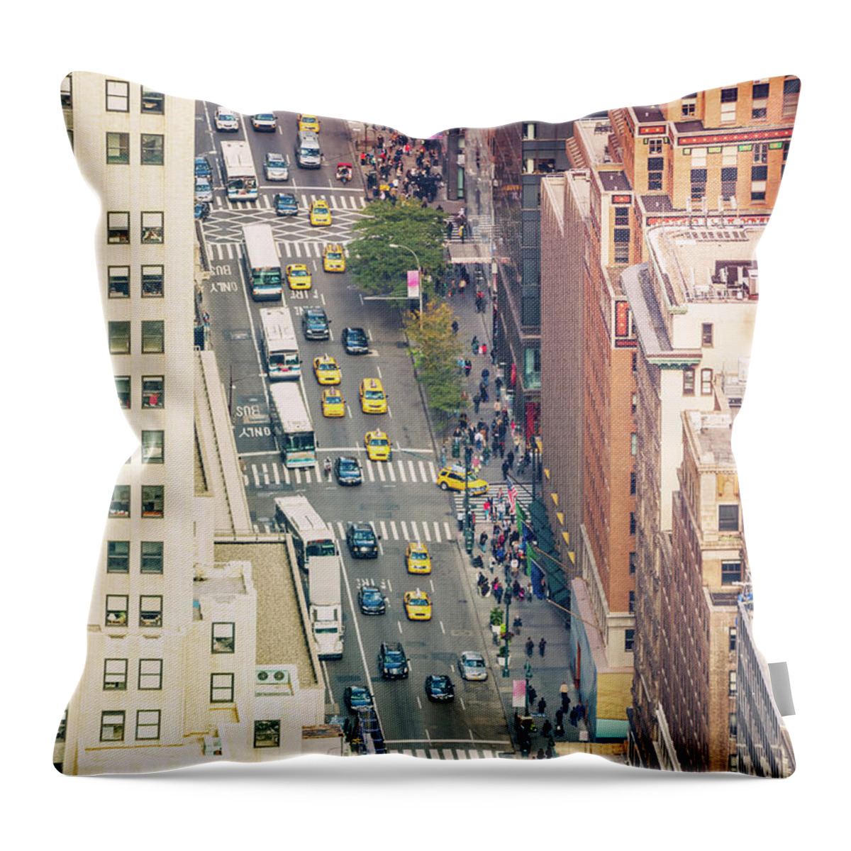 Pedestrian Throw Pillow featuring the photograph Aerial View New York City Street Life by Mlenny