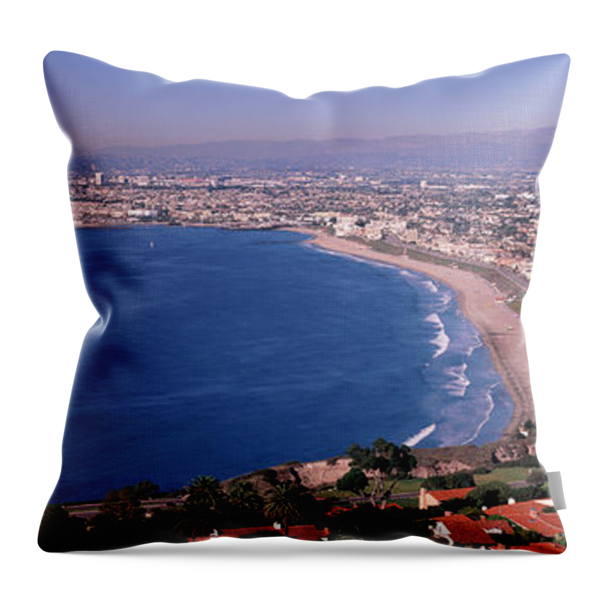 Photography Throw Pillow featuring the photograph Aerial View Of A City At Coast, Santa by Panoramic Images