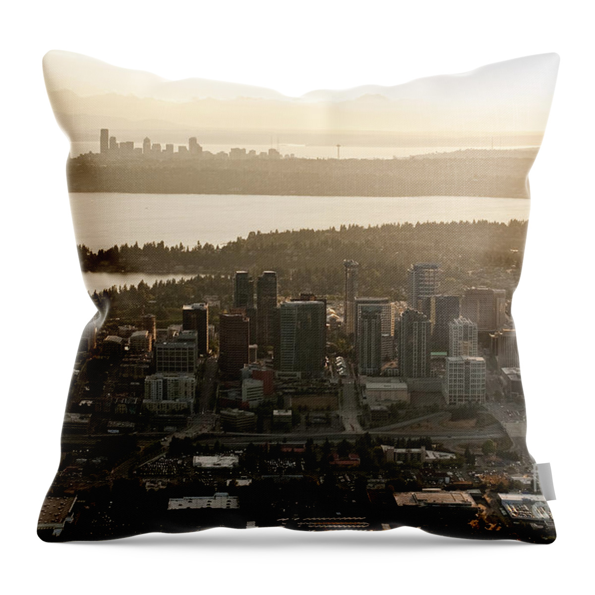 Bellevue Skyline Throw Pillow featuring the photograph Aerial view of Bellevue skyline by Jim Corwin