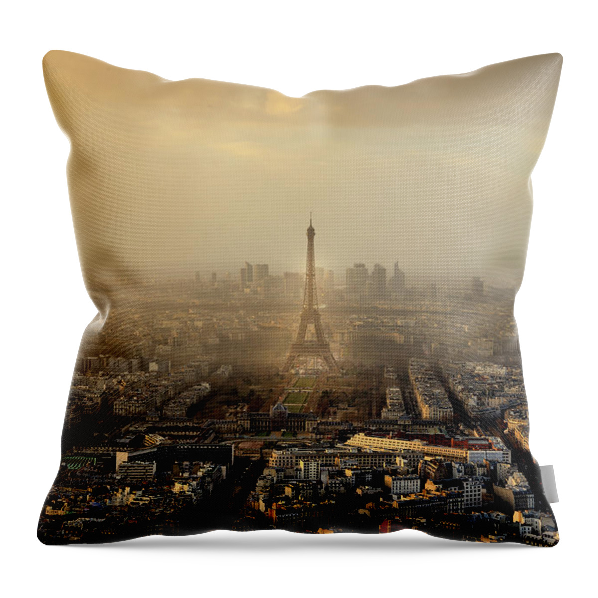 Eiffel Tower Throw Pillow featuring the photograph Aerial View Of Paris And Eiffel Tower by Martial Colomb